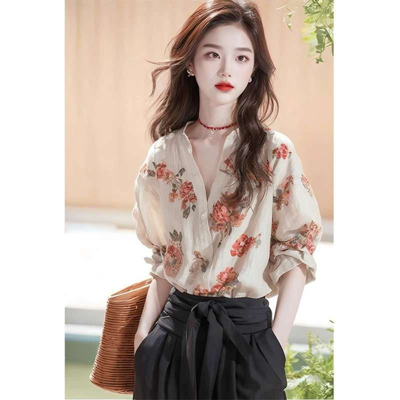 Французские уникальные топы популярны в этом году, красивые топы, новые весенние рубашки с длинными рукавами с принтом для женщин.