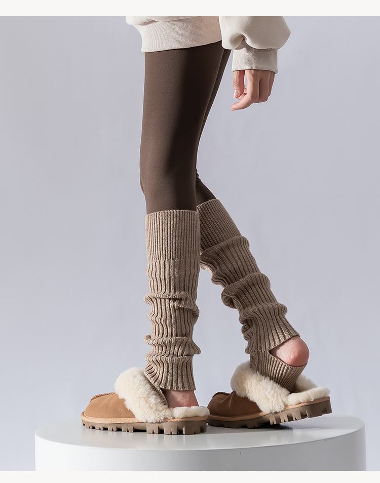 Scaldamuscoli Bootshang in cotone, autunno e inverno, calzini da donna in cashmere, spessi e caldi, in pile lavorato a maglia, a righe verticali grigie, al polpaccio_voghion.com