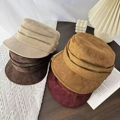春秋新款帽子女时尚麂皮绒褶皱宽檐马术帽韩版百搭高级感翘沿盆帽