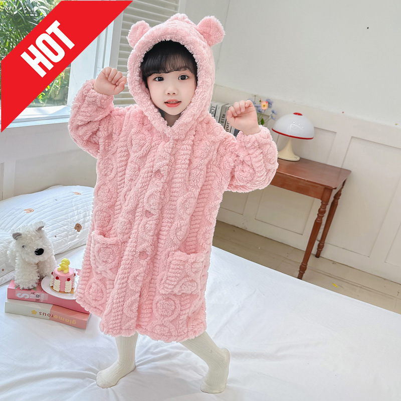 소녀 잠옷 가을 겨울 플란넬 두꺼운  산호 양털 어린이 겨울 어린이 목욕 가운 홈 옷