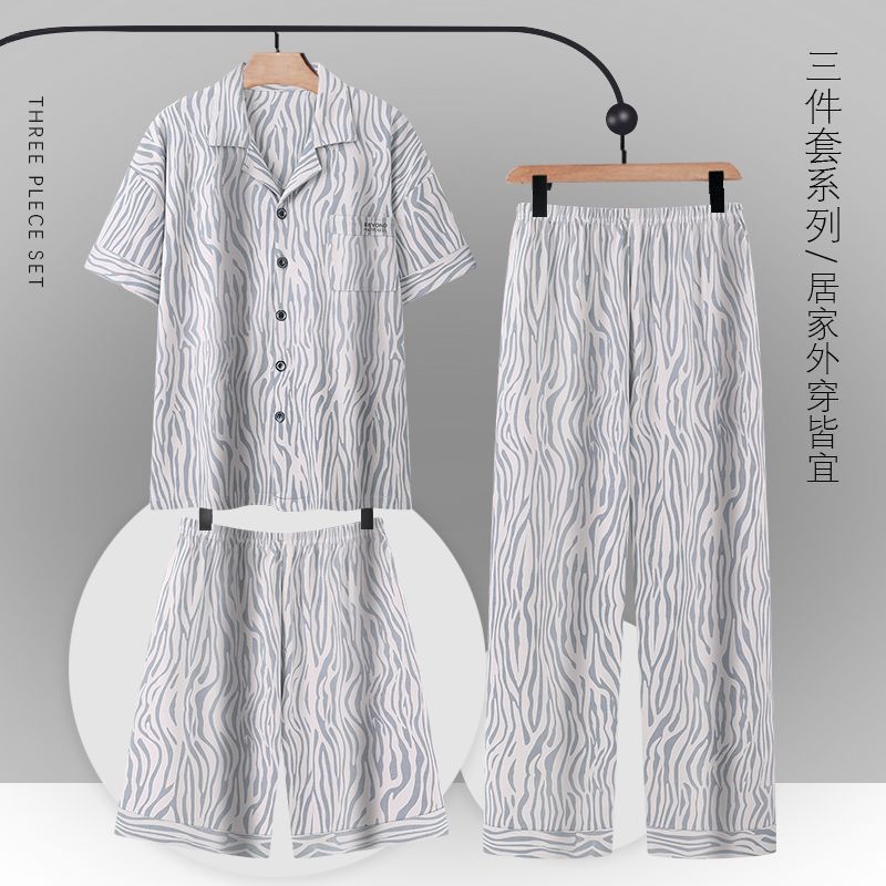 100% pijamas pantalones de algodón de manga corta de verano para hombres adolescentes traje de tres piezas de verano delgado para hombres