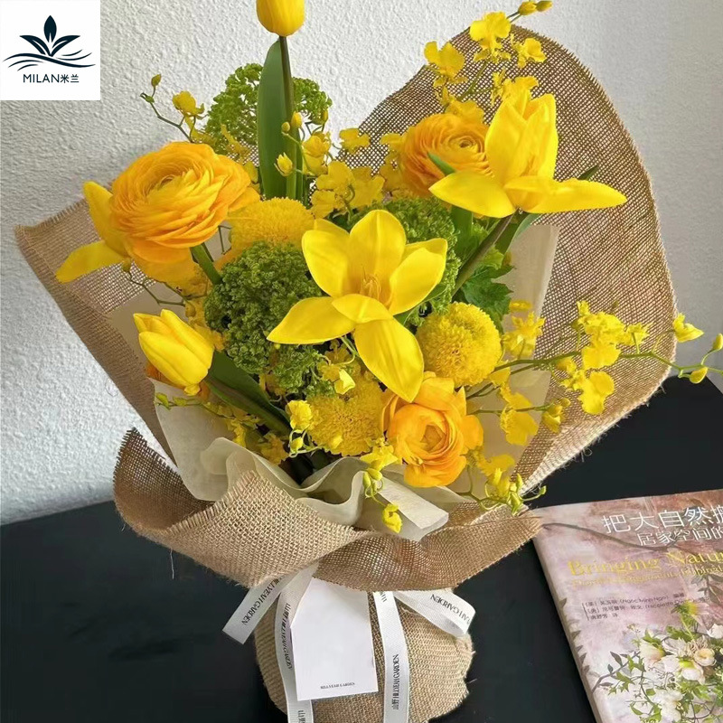 麻布卷花束包装材料鲜花包装纸亚丁麻片天然玫瑰包花纸干花原生态