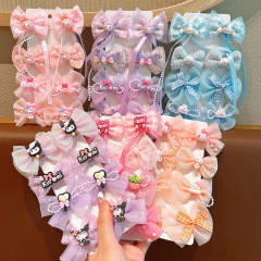 サンリオ子供用ヘアピン漫画セットキュートで甘い多用途女の子リボンメッシュヘアピンサイドクリップ