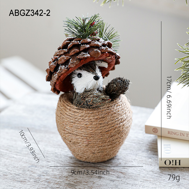 Nuevo sombrero de madera ardilla cuerda de cáñamo seda adornos de mesa tejidos a mano paja colgante árbol de Navidad colgante