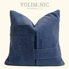 设计师创意深蓝色背带款抱枕沙发大靠垫现代简约样板间高档靠枕套