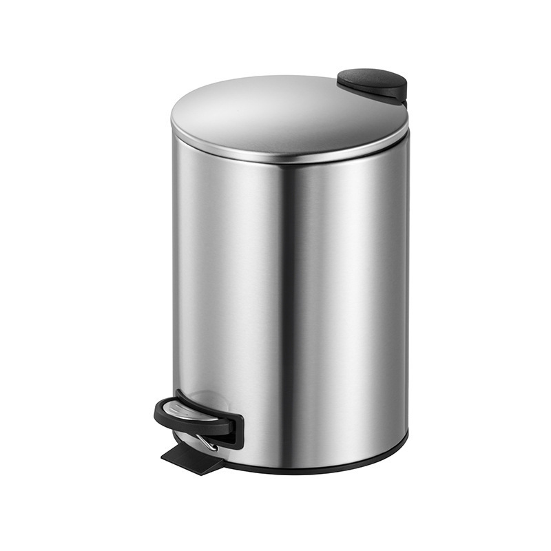 Cross-Border Silent Slow-Down Thin Cover Stainless Steel Foot-Operated Trash Can for Home Living Room and Kitchen Large-Capacity Bamboo Cover Trash
