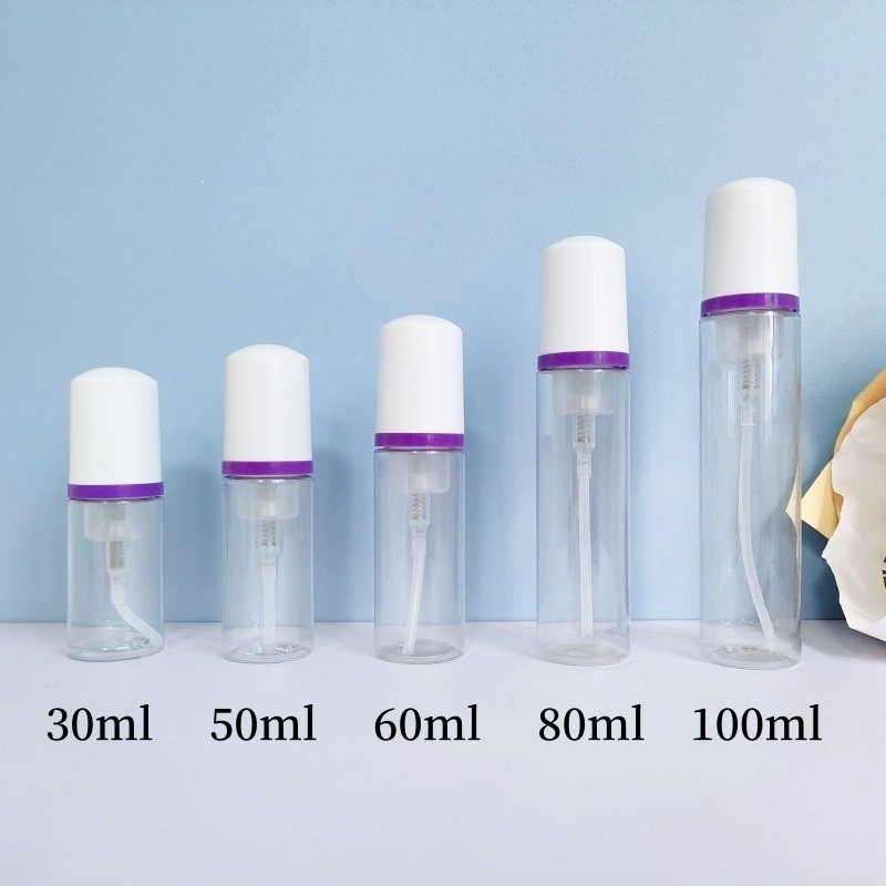 30 dientes PET mousse transparente botella 30ml100ml limpiador facial espuma botella champú espuma botella de pie en stock