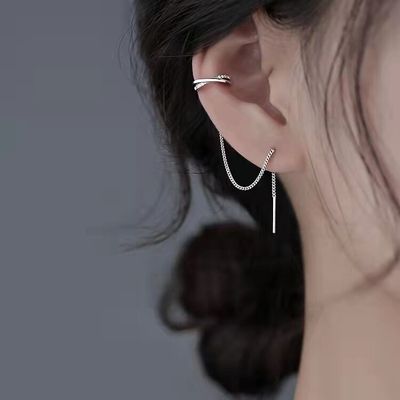 交叉流苏耳环女小众设计气质耳夹耳线2021年新款潮耳钉冷淡风耳饰|ru