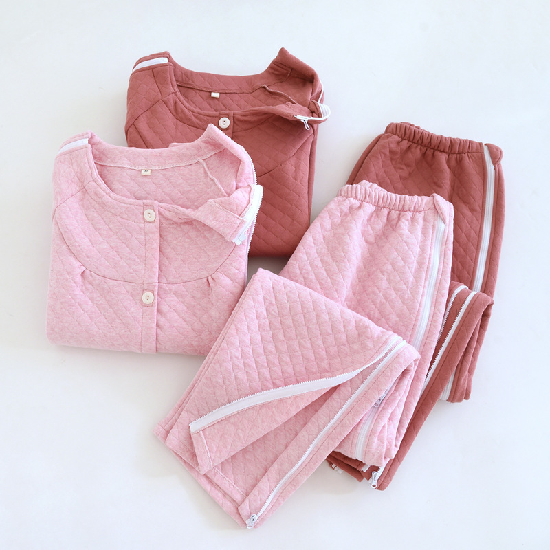 Women's Autumn and Winter Thickeneded Air Cotton Nursing Clothes, Warm and Loose Physiotherapy Clothes, Large Size Pure Color Bedridden Postoperative Rehabilitation Clothes