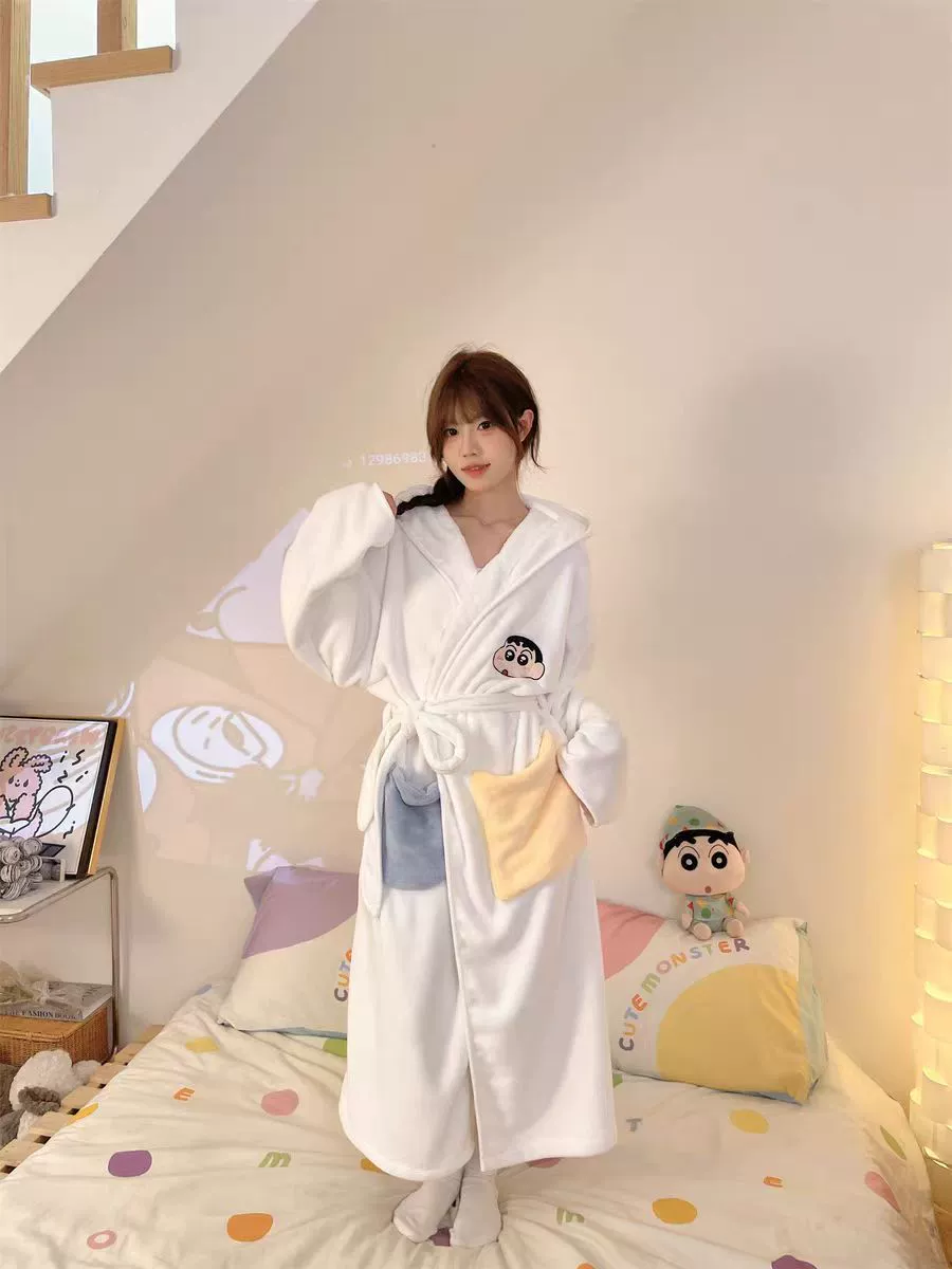 Халатовидный bathrobe Cartoon coral‑velvet с капюшоном, быстрая сушка демисезонный халат, one size (вмещает 80–170 кг)