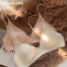 日系牛奶缎 无痕小胸内衣女士法式深V领细肩带薄款无钢圈文胸罩夏