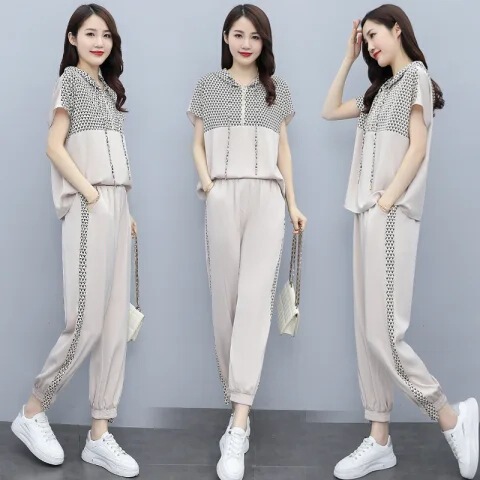 Women's Sporty Casual Short-Sleeve Set 2024 New Summer Fashion Trendy Streetwear Youthful Running Slimming Two-Piece Set