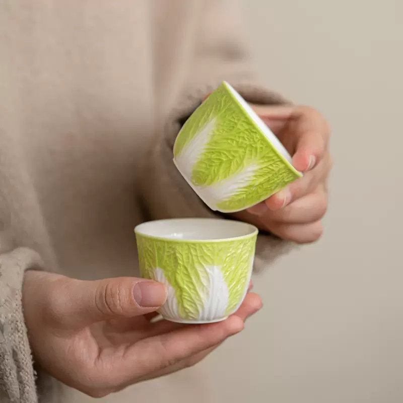创意白菜茶杯主人杯个人专用陶瓷功夫茶具家用茶碗建盏小品茗杯