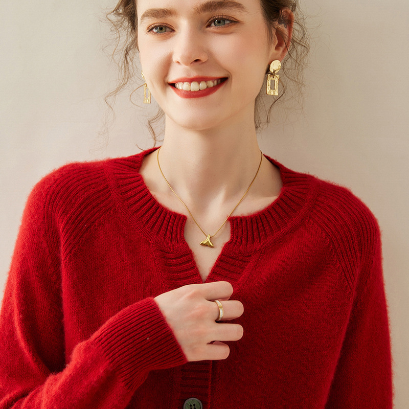 Ordos City Round Neck Cashmere Cardigan Women's Cashmere Large Size Thickened Sweater Jacket Sweater Large Size Women's Clothing