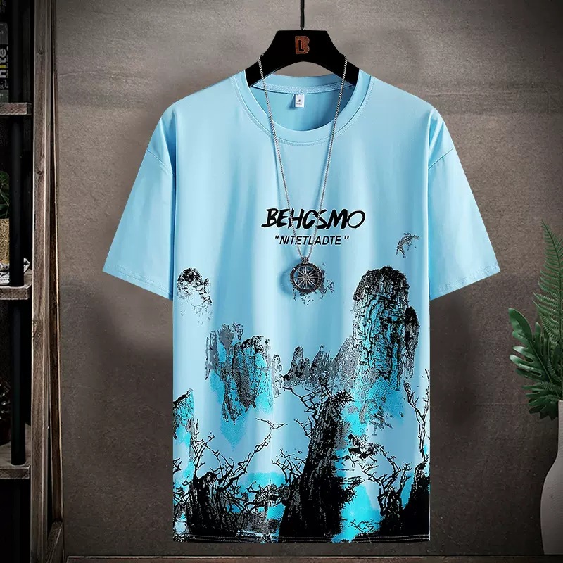 Camisa de manga corta pantalones cortos traje de estilo coreano más tamaño moda de tinta de moda pintura estilo nacional personalizado Comercio exterior Suministro Superior
