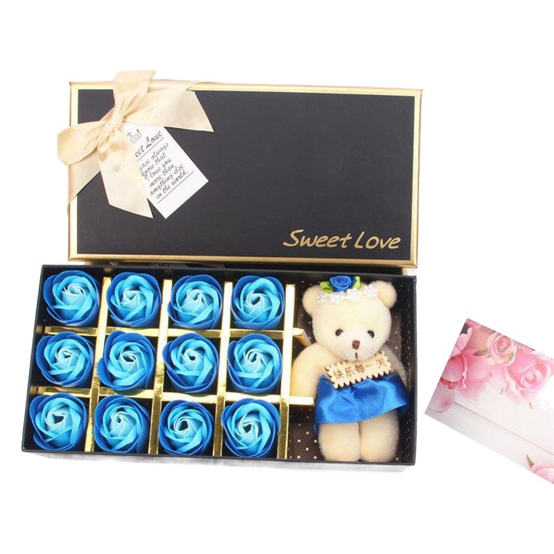 Suministro transfronterizo caja de regalo de flores de jabón Rosa 12 Flor de oso regalo del Día DE LA Madre Comercio exterior flor artificial del Día de San Valentín