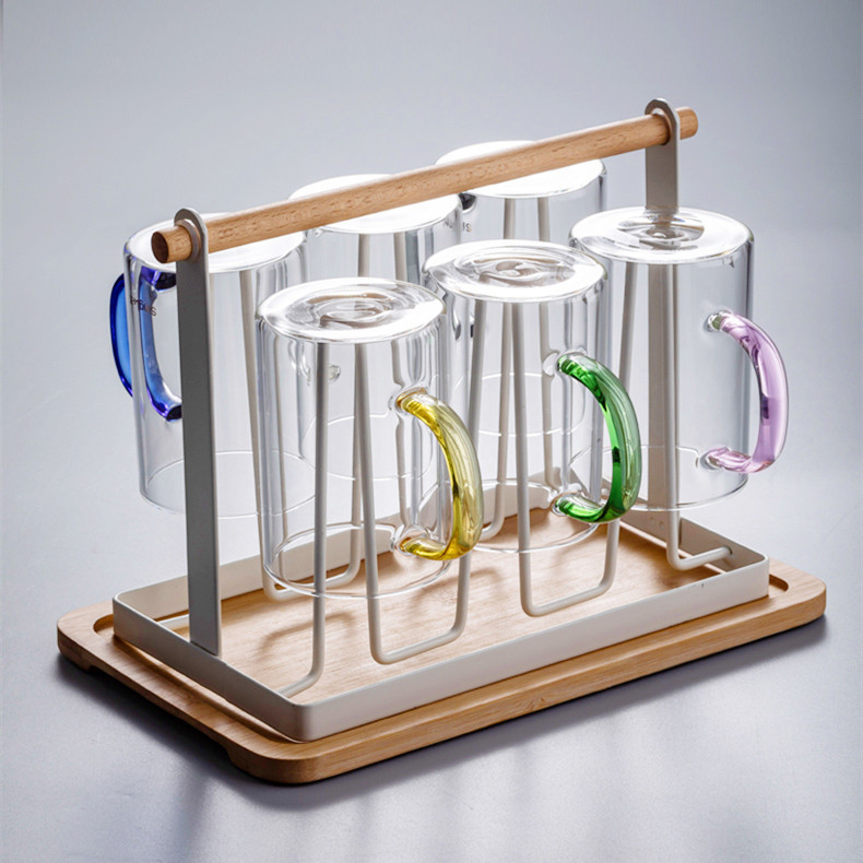 Taza de vidrio borosilicato de oficina taza de una sola capa mango de color taza de jugo de vidrio transparente de gran capacidad taza de bebida doméstica antimezcla