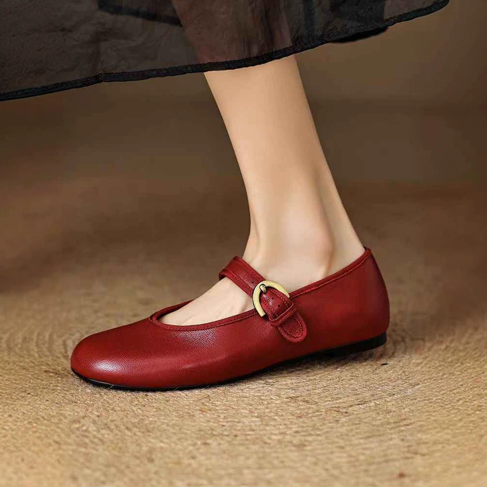 [Готовый склад] Туфли Мэри Джейн 188, ранняя весна 2025, французская мягкая кожа, мягкая подошва, женские красные балетки