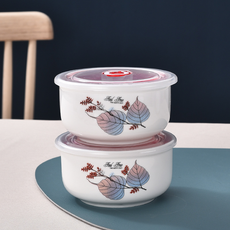 [Múltiples opcionales] cuenco de cerámica fresco cuenco de fideos de burbujas caja de almacenamiento de refrigerador microondas con cubierta sellada caja de almuerzo