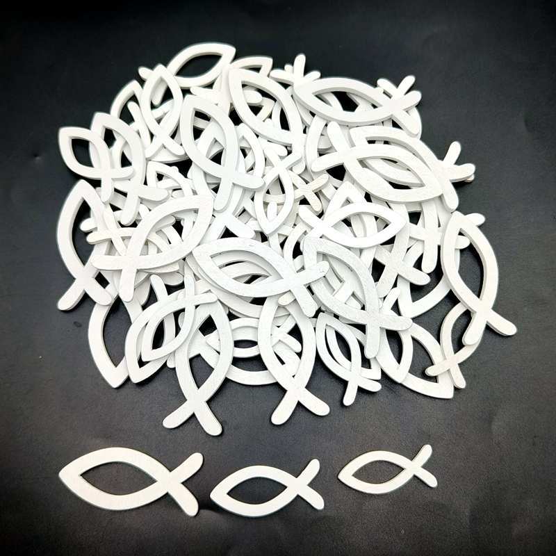 Pescado de madera bautismo decoración ornamento decoración peces pequeños decoración de pared pescado de madera rebanada de madera Santa cena Mesa decoración del hogar