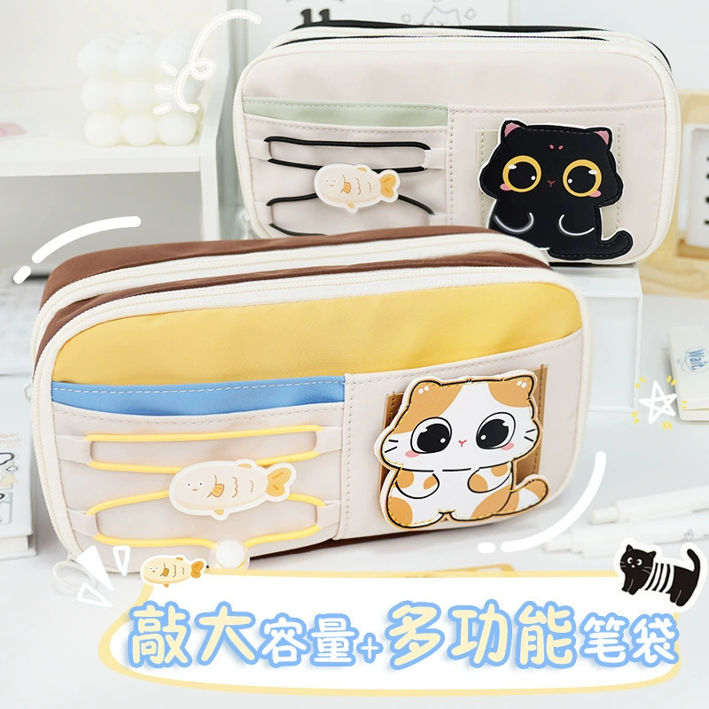 Apple, cute capacious pencil case, high quality multilayer stationery for students, drawstring, new collection