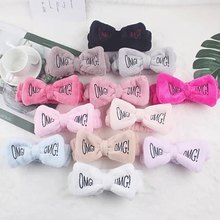 蝴蝶结OMG绣花束发带卡通儿童毛绒柔软发箍化妆洗脸洗漱吸水发带
