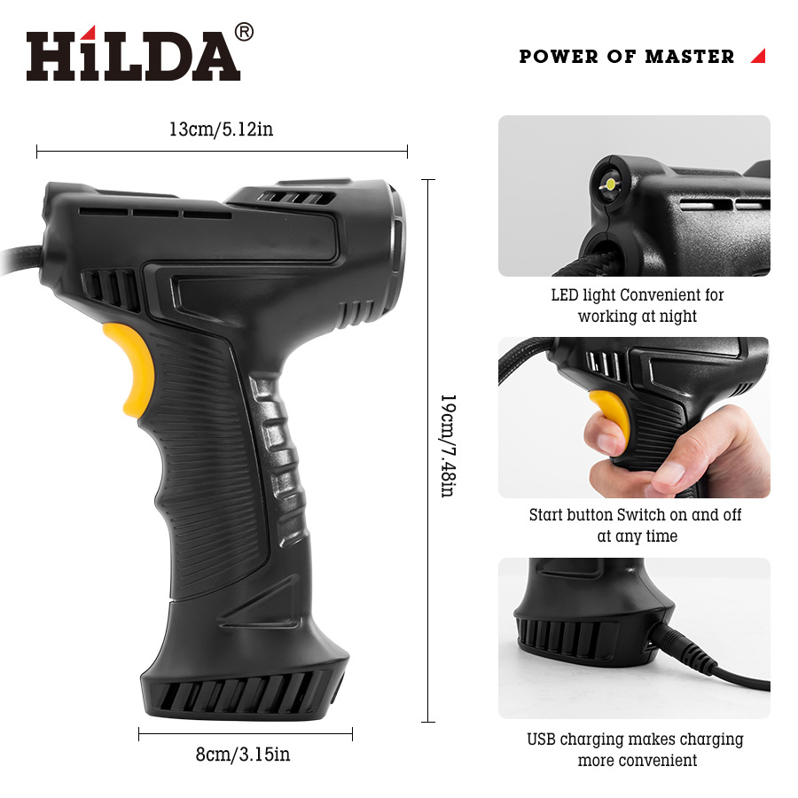 HILDA / fábrica de HILDA 7.4v bomba de inflado eléctrica de litio bomba de inflado portátil bomba de inflado pistola de aire