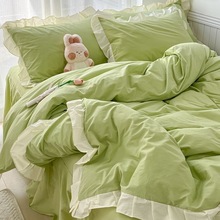 床上用品六件套少女心绿色床裙四件套床单床罩单人学生宿舍三件套