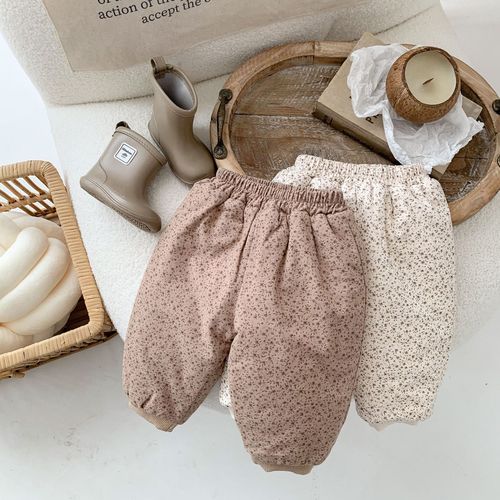 Winter clothing  new Korean version for men and women baby winter quilted thickened pants Western style brushed floral loose pants