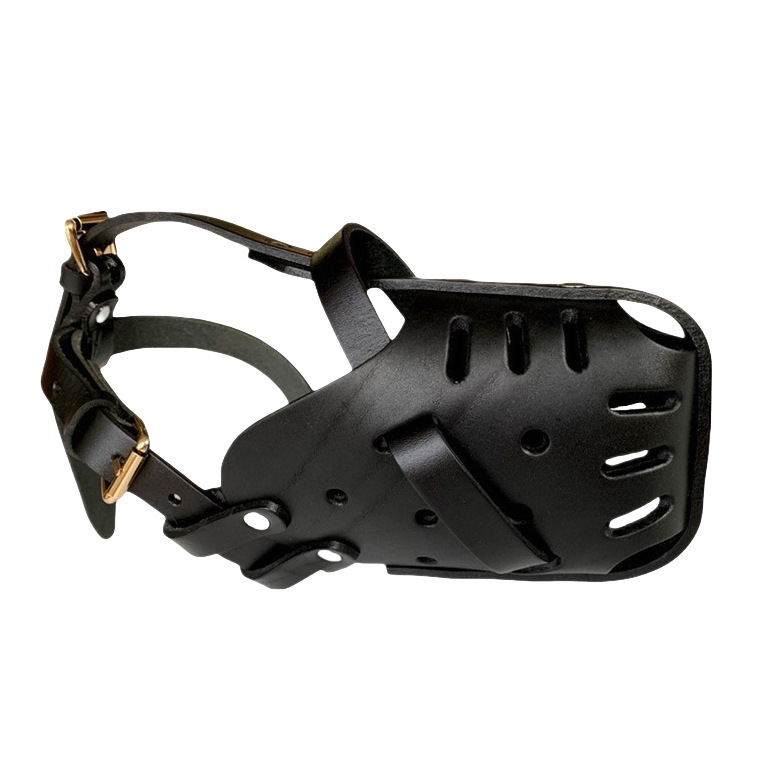 Cubierta de boca de acero inoxidable piel de vaca entrenamiento de perros jaula de boca de protector de pastoral de gran tamaño equipo de entrenamiento de perros jaula de boca esférica resistente a la mordida