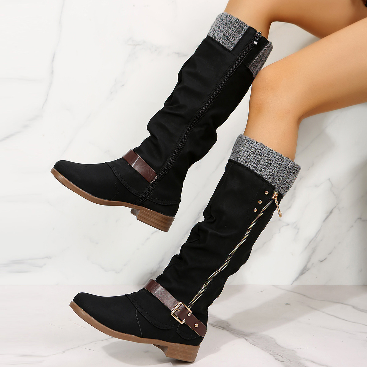 New chunky heel side zip stitching boots for women_voghion.com
