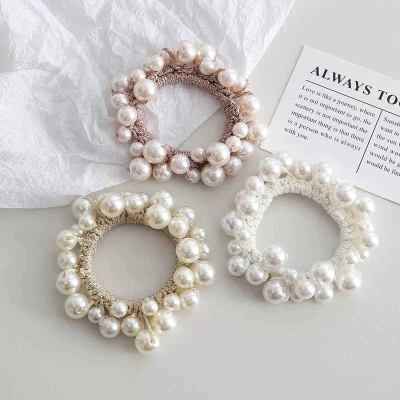 韩版发饰女时尚盘发头绳 饰品珍珠发绳手工头饰 扎马尾束发发圈