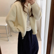 玫粉色毛衣开衫女秋冬款慵懒风宽松双拉链休闲显瘦针织衫外套上衣
