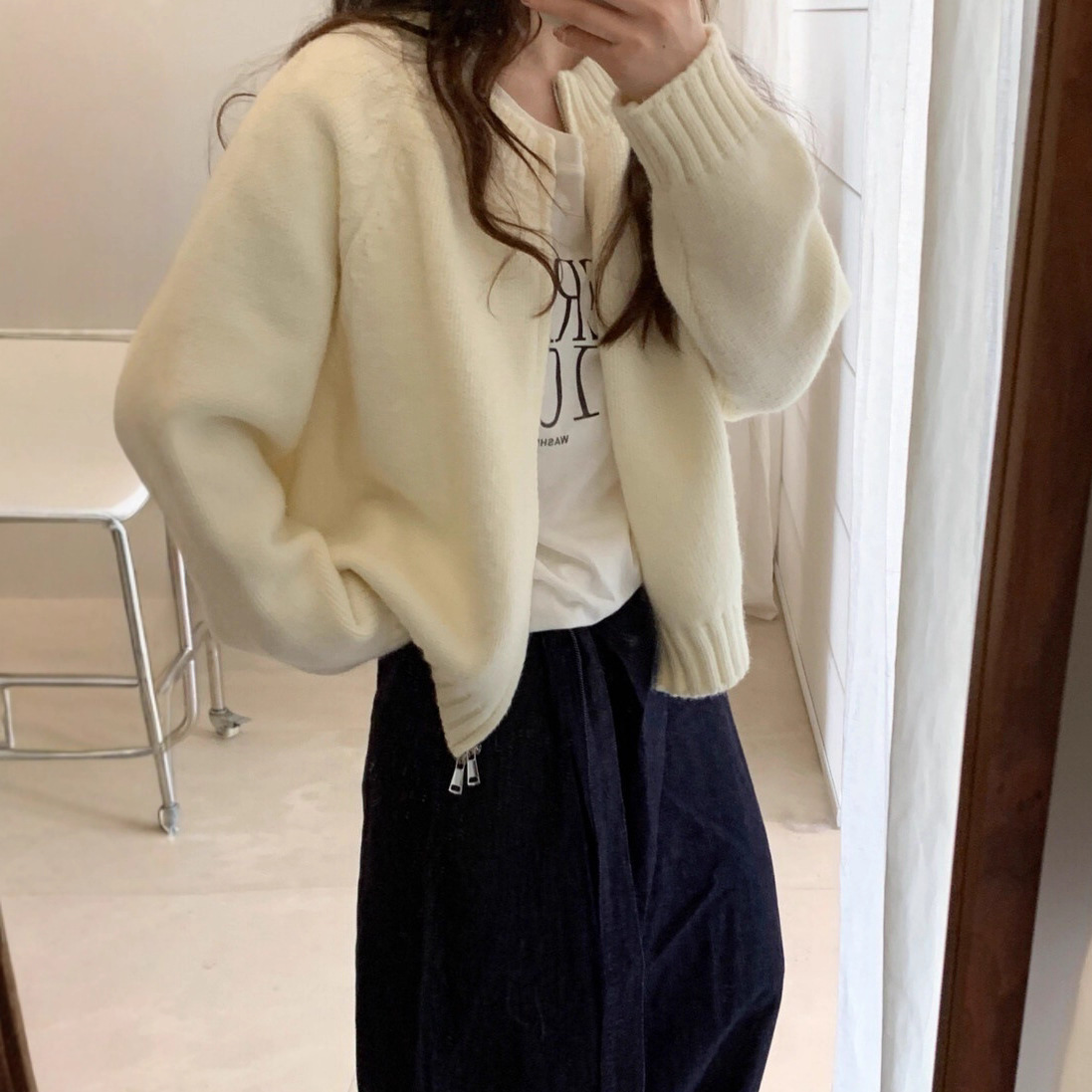 玫粉色毛衣开衫女秋冬款慵懒风宽松双拉链休闲显瘦针织衫外套上衣