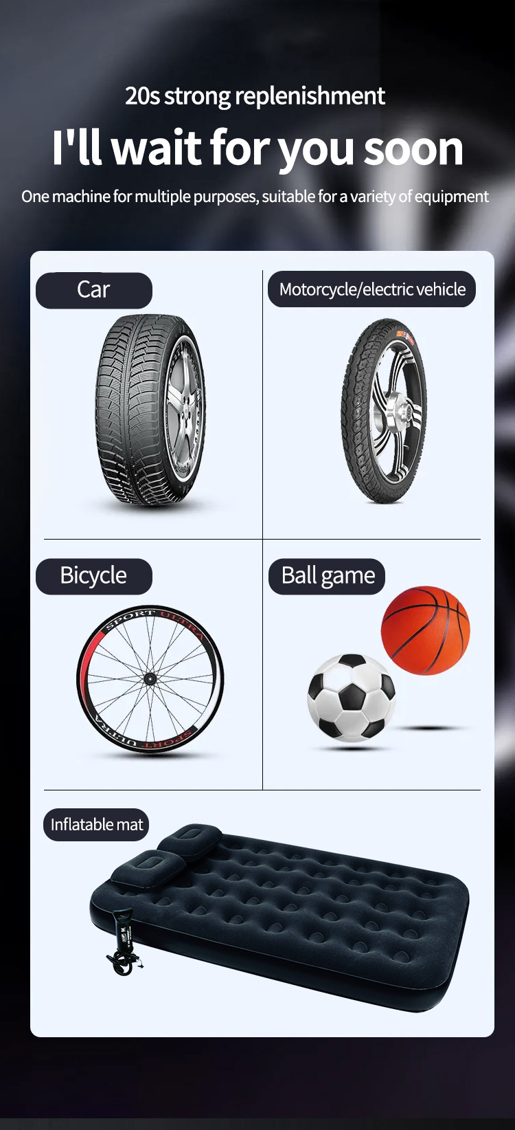 Cross-Border Car Air Pump Fast Charging Car Tire Air Pump Mountain Bike Inflatable Bed Swimming Ring Electric Air Pump