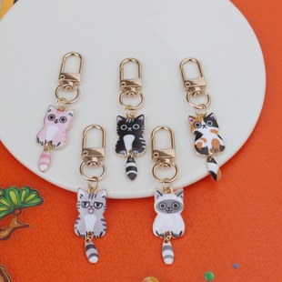 Cartoon foreign trade kitten key chain alloy printed bag decorative pendant Taobao stall gift finished wholesale