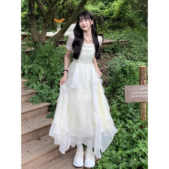 茶休フランス超仙絶美初恋ワンピース女性夏海辺休暇優しく逃げる王女アンドロメダのロングスカート