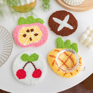 Handmade diy Stamping Embroidered Coaster Material Package Novice Zero Basic Gift Creative Fruit Cute Heat Insulation to Send Girlfriend