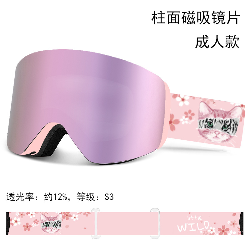 Magnetic Ski Goggles Cylindrical Double-layer Anti-fog Goggles For Children And Men Men And Women Large Spherical Ski Goggles For Myopia