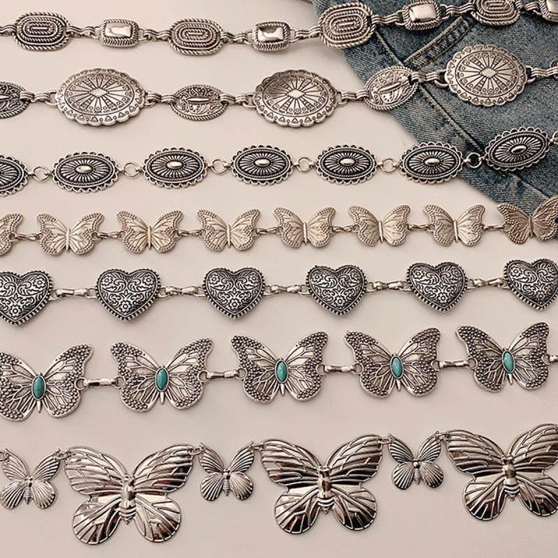 Cross-border jewelry vintage silver waist chain Bohemian metal butterfly belt body chain accessories skirt waist