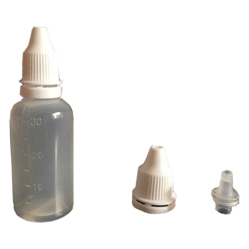 Venta al por mayor de 30ml botella de plástico tapa antirrobo con marca botella de goteo botella de goteo pequeña botella de goteo sellado