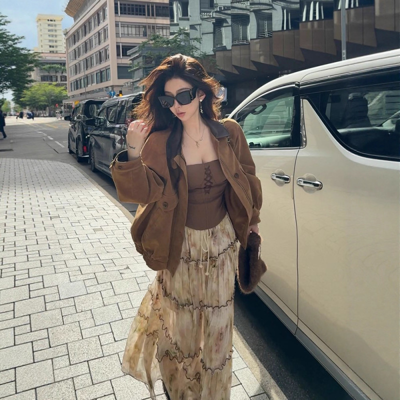 美式复古设计感做旧翻领夹克女2025秋季新款撞色拼接收腰显瘦外套|undefined