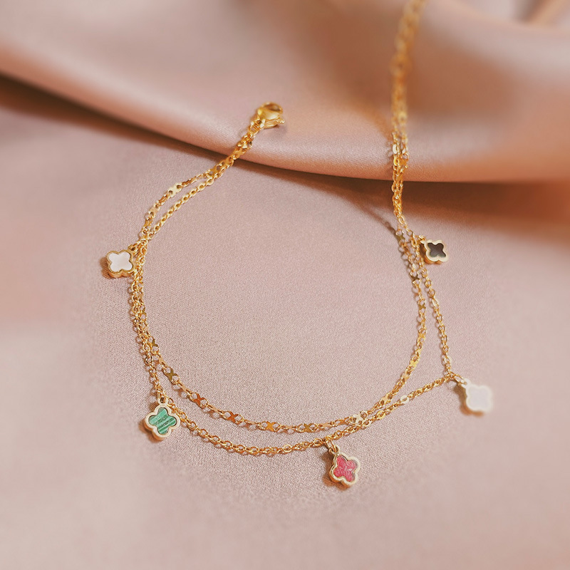 Colorful Four-leaf Clover Anklet Women's Sexy Personalized Foot Bare Chain Titanium Steel Non-fading Foot Chain Simple Student Jewelry