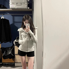 外套开衫2025年春秋新款修身上衣黑色连帽卫衣显瘦运动瑜伽服拉链