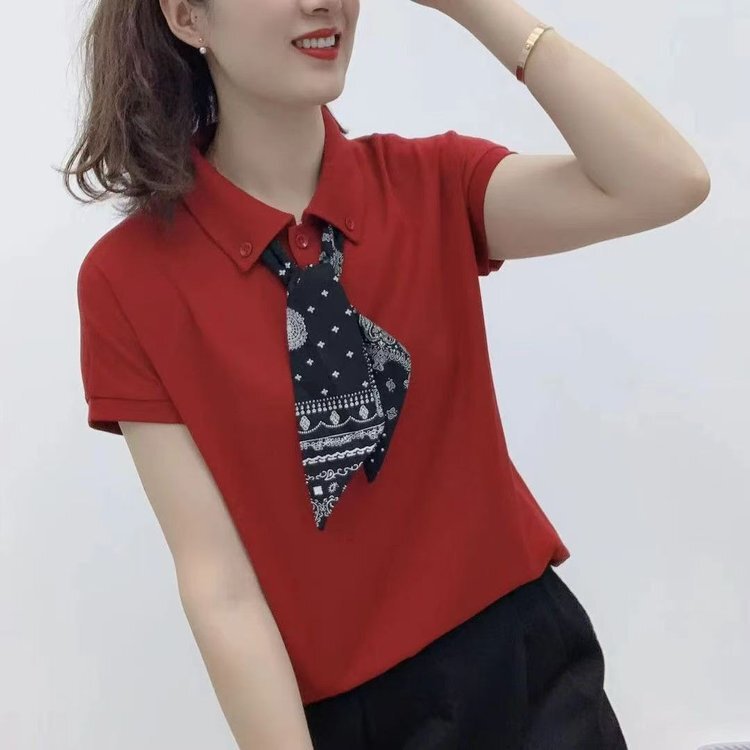 Trendy and Versatile Silk Scarf Design Age-Reducing Short-Sleeve T-Shirt for Summer 2025 Live Streaming Dropshipping