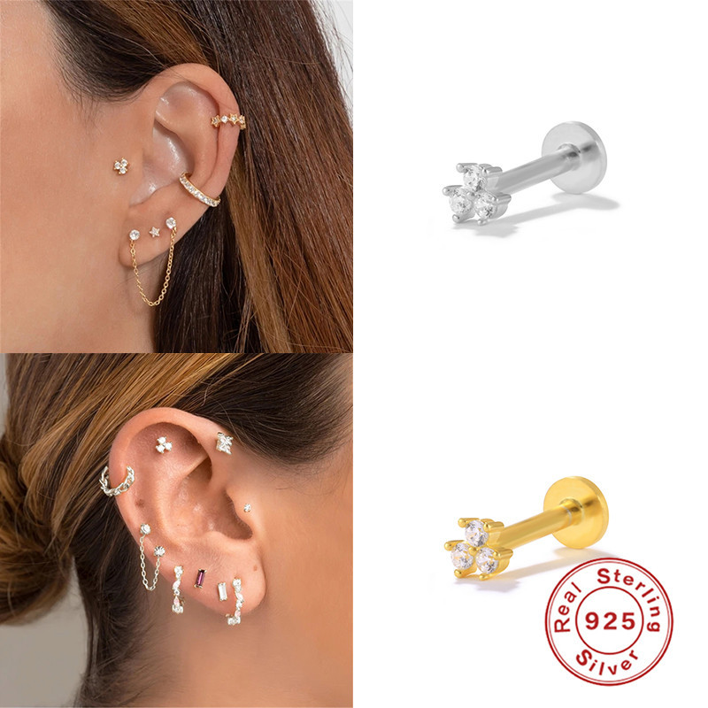 Mode Solide Couleur Argent Sterling Placage Incrustation Zircon Oreille Goujons 1 Pièce display picture 2