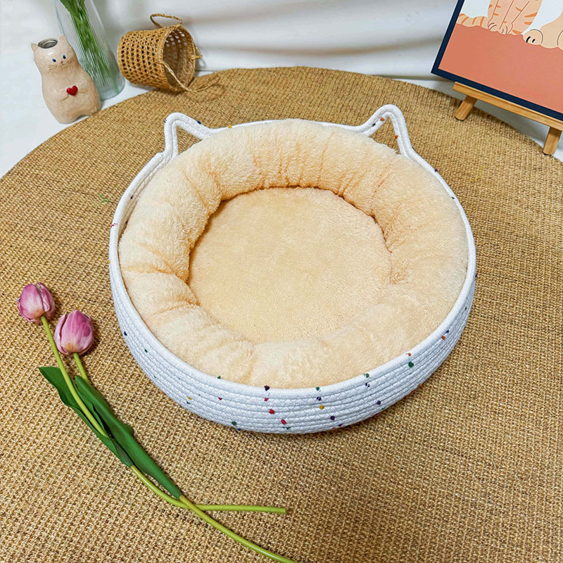 컬러풀 도트 고양이 둥지 + 살구 면 둥지