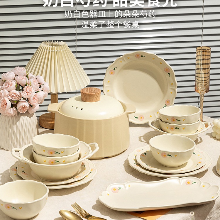Modern Housewife Peony Underglaze Color Bowl and Dish Set Household 2025 New Bowl, Plate, and Chopsticks Housewarming Tableware