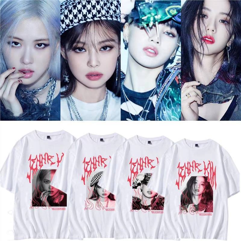 BLACKPINK same Korean style pink ink blink trendy design Round Neck High Street summer cotton T-shirt short sleeve