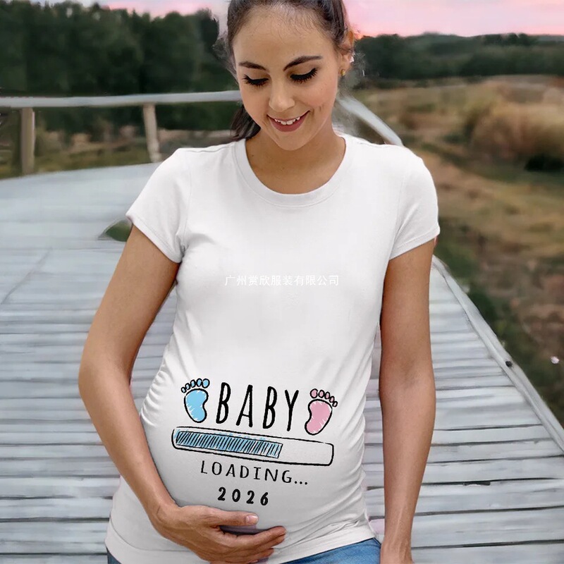 Cross-Border Baby-Themed 2026 Printed Maternity Pregnancy Announcement T-Shirt for Women, Maternity Wear, New Mom Short-Sleeve Shirt T-Shirt Cross-Border Baby-Themed 2026 Printed Maternity Pregnancy Announcement T-Shirt for Women, Maternity Wear, New Mom Short-Sleeve Shirt T-Shirt
